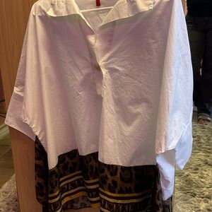 Carolina Herrera White and Brown Button Down Shirt